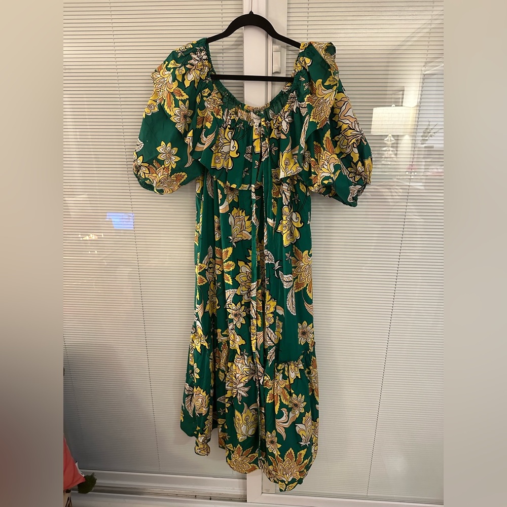 Gibson Latimer off the shoulder midi dress with tie belt